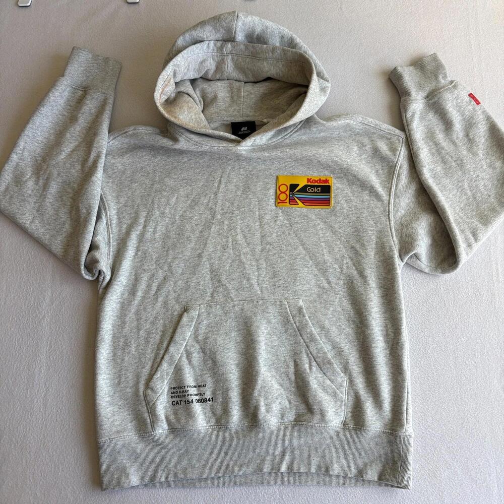 Kodak Gold Film Graphic Hoodie Oversized Fit Gray Streetwear Pullover Sweats XS